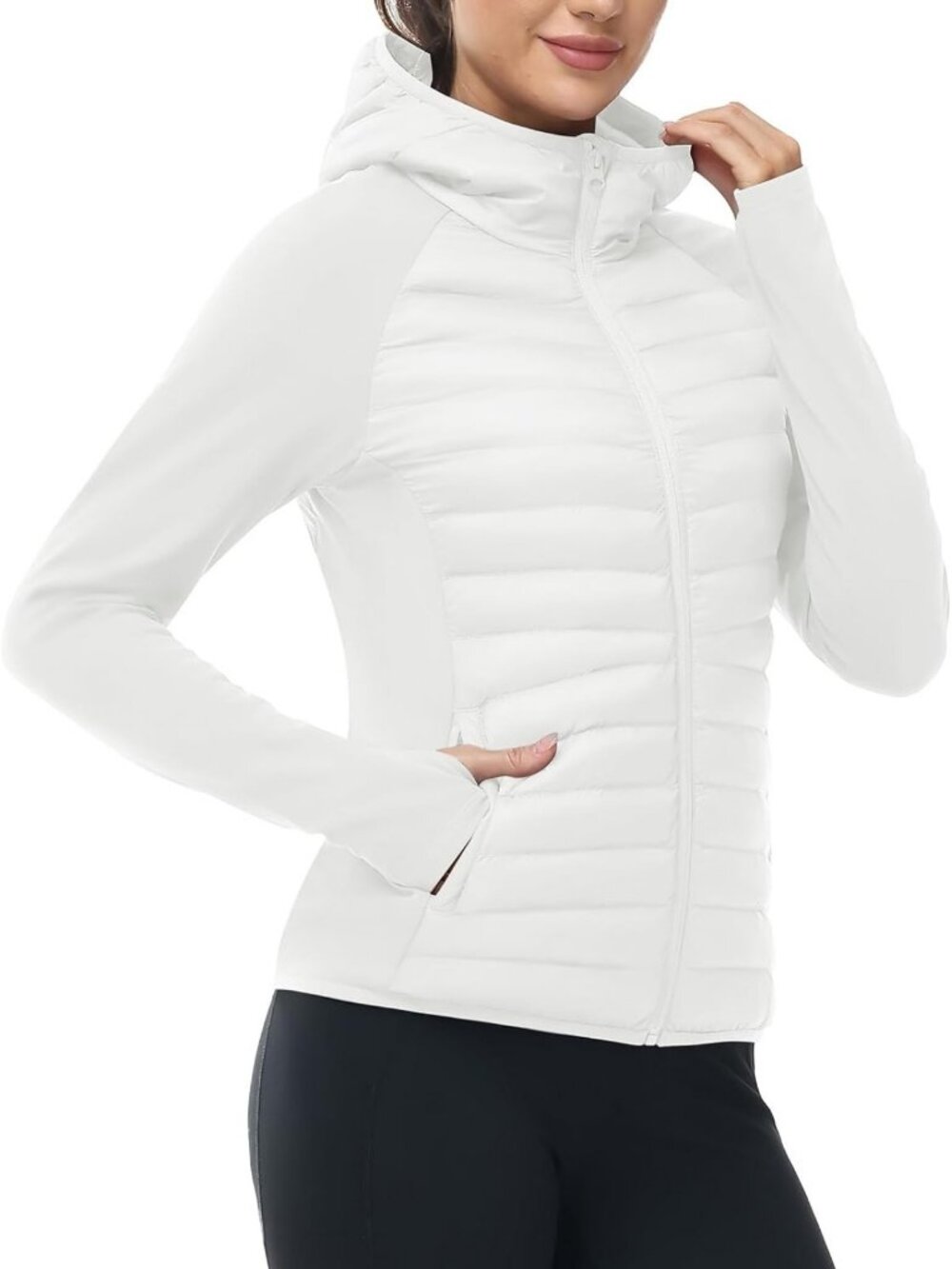 Warm Lightweight Insulated Puffer Jacket with Hood for Winter Running & Hiking